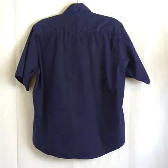 Shirt Short Sleeves Medium Navy Button Down with Graphics Size Medium - Picture 5 of 9